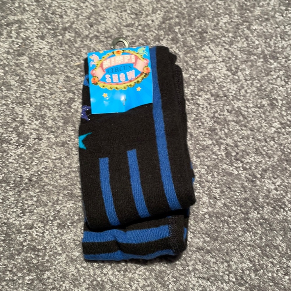 NWT Mim-Pi Girls black & blue stripes Tights